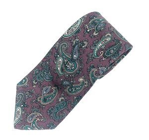 Vintage Rooster Silk Tie Paisley Purple Green Blue Made in USA Hand Printed Ital